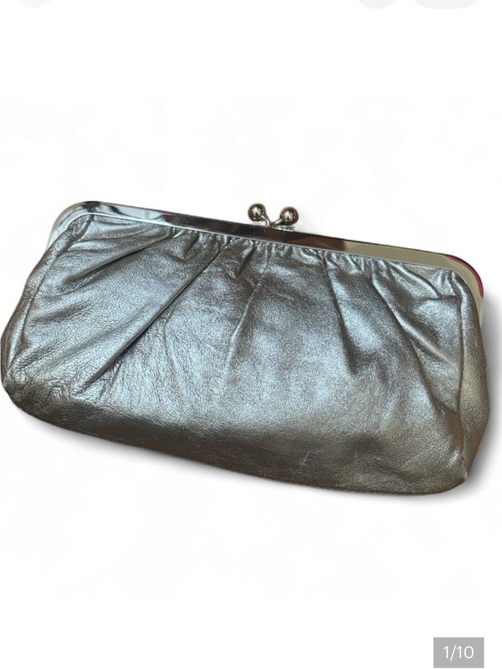 Express Silver Leather Clutch Bag Purse